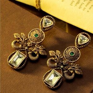 Elegant Gold and Green Statement Earrings